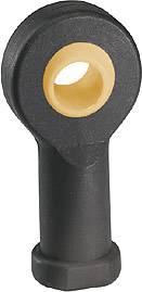 Schwarzes, zylindrisches Gelenklager mit gelbem Innenring, geeignet zur Befestigung an mechanischen Bauteilen.