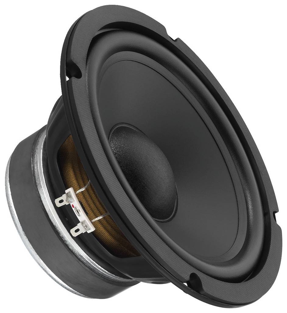 Lautsprecher: Eine Nahaufnahme eines schwarzen Lautsprechers zeigt die Membran und die Metallkomponenten des Audiosystems.