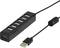 USB-Hub mit sieben Anschlüssen, schwarzes Gehäuse, USB-Kabel angeschlossen. Ideal zur Erweiterung von USB-Anschlüssen an Computern.
