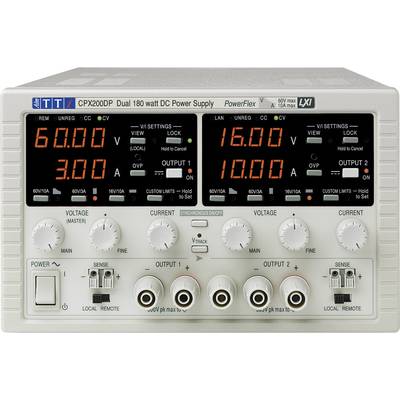 Elektronisches Laborgerät mit zwei digitalen Anzeigen. Linke Anzeige zeigt 60V, 3A; rechte Anzeige zeigt 16V, 10A.