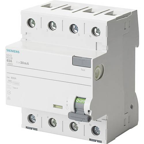 Thumbnail - Siemens 5SV36466 Siemens Dig.Industr. FI-Schutzschalter A 4polig 63 A 0.3 A 400 V