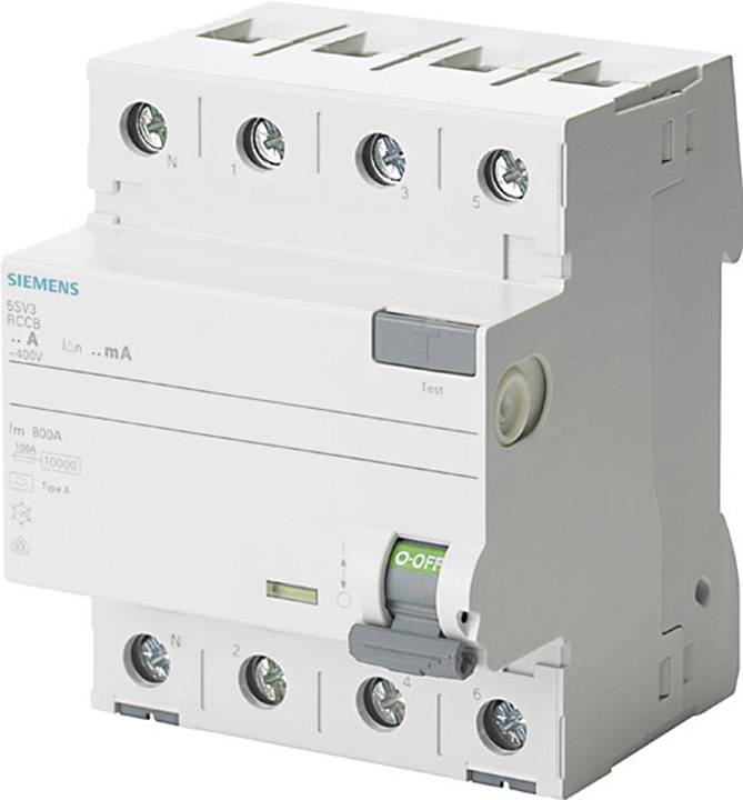 Ein Fehlerstrom-Schutzschalter von Siemens, Modell 5SV3. Dient zum Schutz von elektrischen Anlagen vor Fehlerströmen.