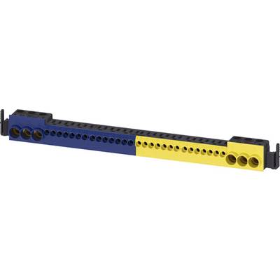 Ein Lego-Technic-Bauteil in Schwarz, Blau und Gelb mit runden Löchern.
