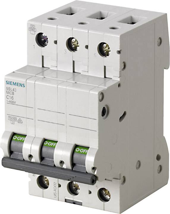 Abbildung eines dreiphasigen Leistungsschutzschalters von Siemens für den Einsatz in elektrischen Schaltschränken.