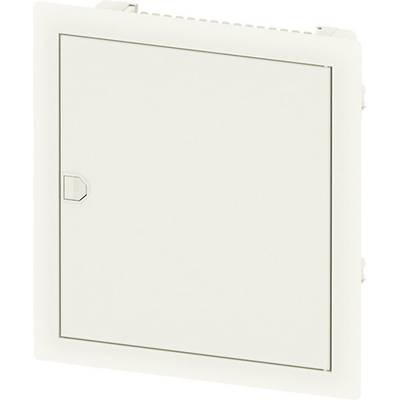 Ein weißer, rechteckiger Elektroverteilerkasten mit minimalem Design, an der Wand montiert, geschlossen, ohne sichtbare Beschriftung.
