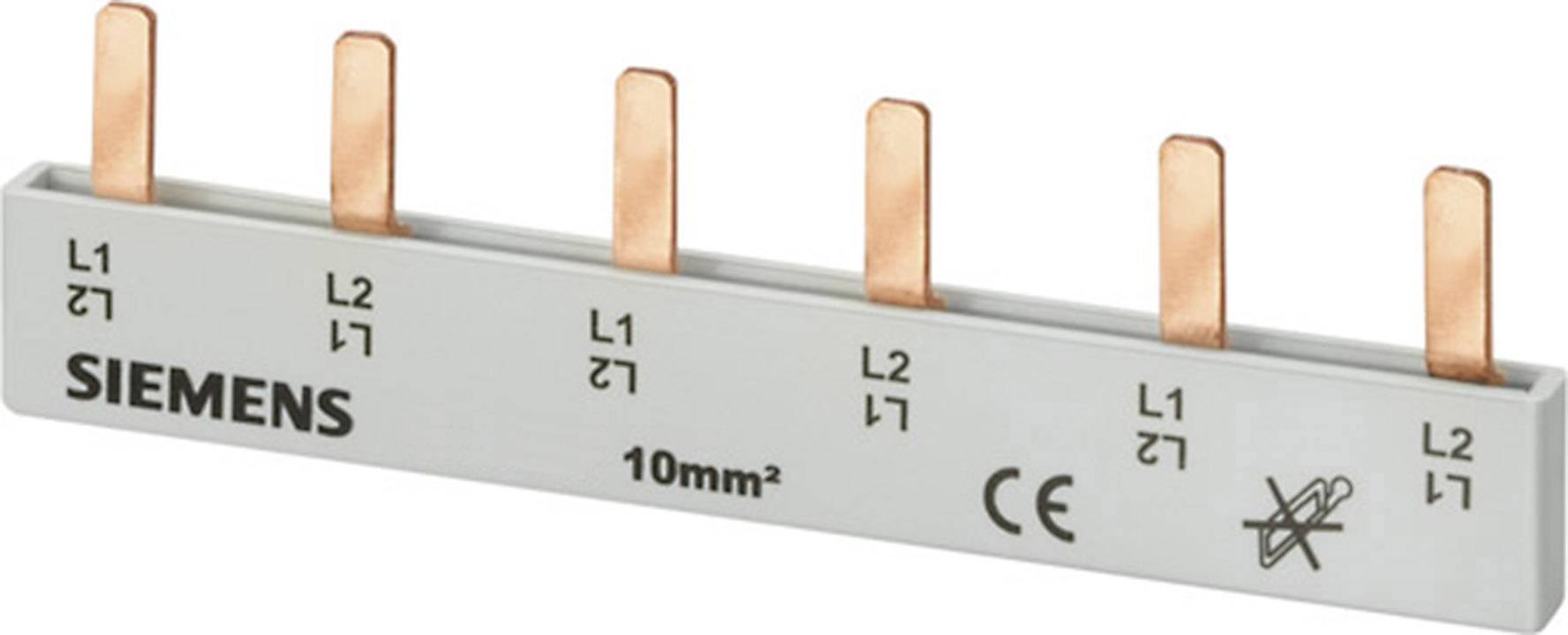 'Sammelschiene Siemens, 10 mm², mit fünf Kupferverbindungen für elektrische Installationen, beschriftet mit L1 und L2.'