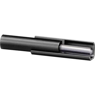 Schwarzes, zylinderförmiges Objekt mit silbernem, metallischem Kern, vielleicht ein technisches oder mechanisches Bauteil.