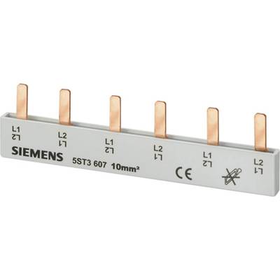 Ein grauer Siemens-Sammelsteckverbinder mit sechs Kupferstiften für elektrische Verbindungen, beschriftet mit 'L1' und 'L2'.