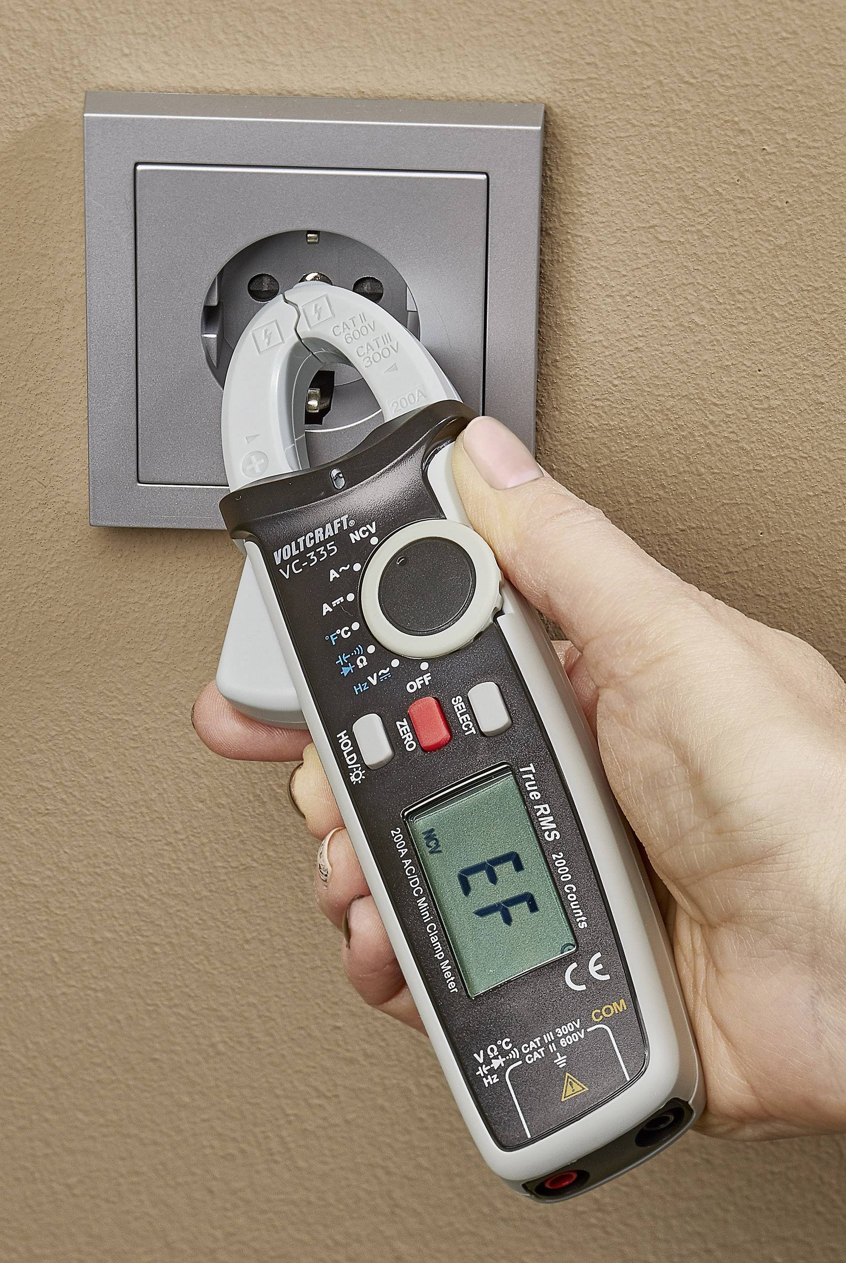 VOLTCRAFT VC-335 Stromzange digital CAT II 600 V, CAT III 300 V Anzeige (Counts): 2000-8