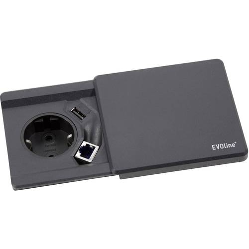 EVOline 159270000100 Einbau-Steckdose mit USB, mit Cat6 Buchse Schwarz