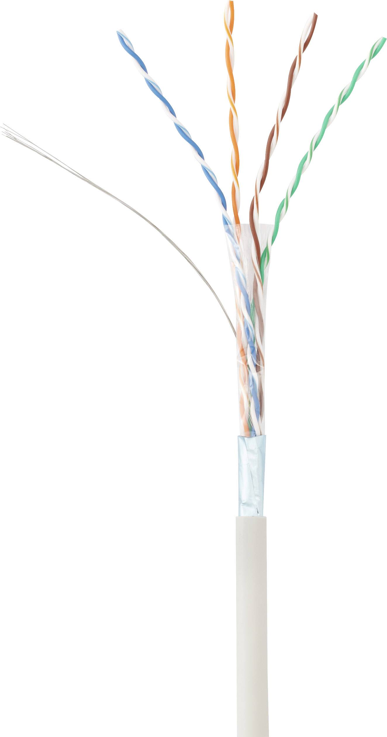 Ein Ethernet-Kabel mit teilweise abisolierter Ummantelung zeigt mehrere bunte, verdrillte Adernpaare für Netzwerkanwendungen.