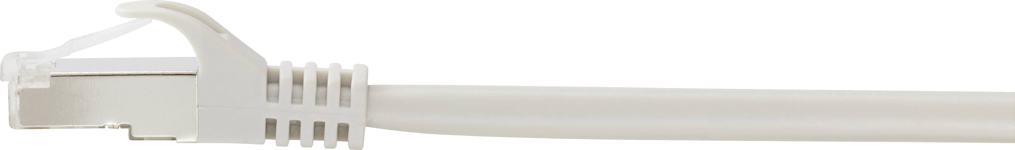 Ein weißes Ethernet-Kabel mit einem RJ45-Stecker, der zur Netzwerkverbindung genutzt wird.