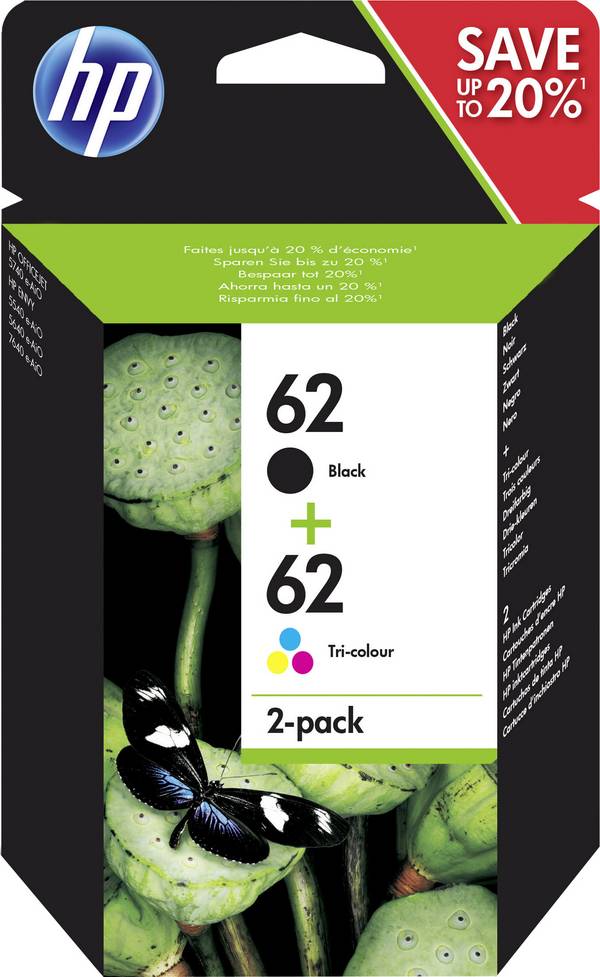 HP 62 Druckerpatrone Original Kombi-Pack Schwarz, Cyan, Magenta, Gelb N9J71AE Tinte