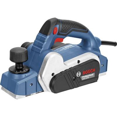 Elektrischer Handhobel von Bosch mit blauem Gehäuse und schwarzem Griff, geeignet für präzise Holzarbeiten.
