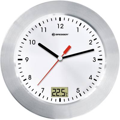 Bresser Optik 8020112 Quarz Wanduhr 170 mm x 60 mm Aluminium (gebürstet) Schleichendes Uhrwerk (lautlos), Badezimmer-/Fe