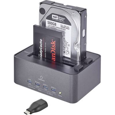 Renkforce rf-docking-10 USB-C® USB 3.2 (Gen 1) SATA 6 Gb/s 2 Port Festplatten-Dockingstation 2.5 Zoll, 3.5 Zoll mit Clon
