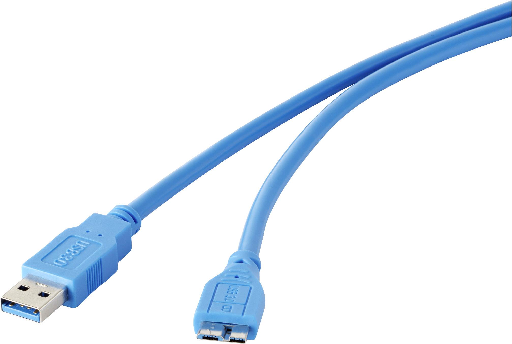 CONRAD USB 3.0 Kabel [1x USB 3.0 Stecker A - 1x USB 3.0 Stecker Micro B] 0.3 m Blau vergoldete Steck