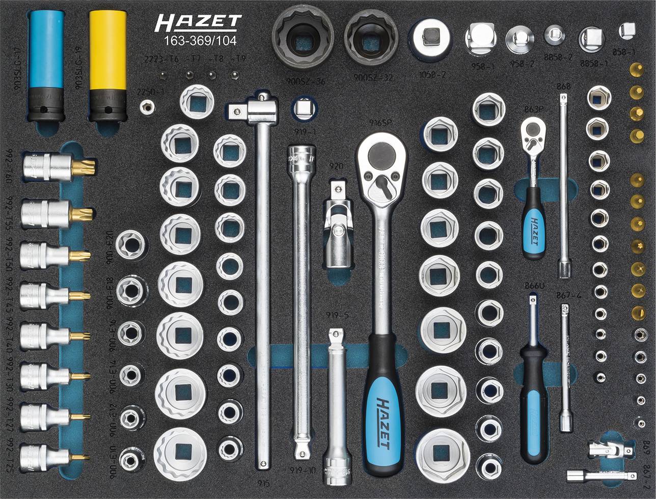 Hazet Steckschlüsselsatz metrisch 3/4  (20 mm), 1/4  (6.3 mm), 1/2  (12.5 mm) 105teilig 163-369/104