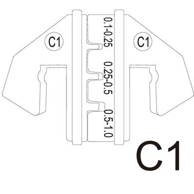 Technische Zeichnung eines Teils, gekennzeichnet mit 'C1' und Maßangaben von 0-1,0 und 0,25-0,5.