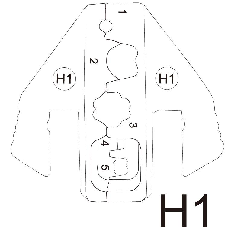 Technische Zeichnung eines mechanischen Teils mit Beschriftungen 'H1', nummerierten Abschnitten und spezifischen Formen.