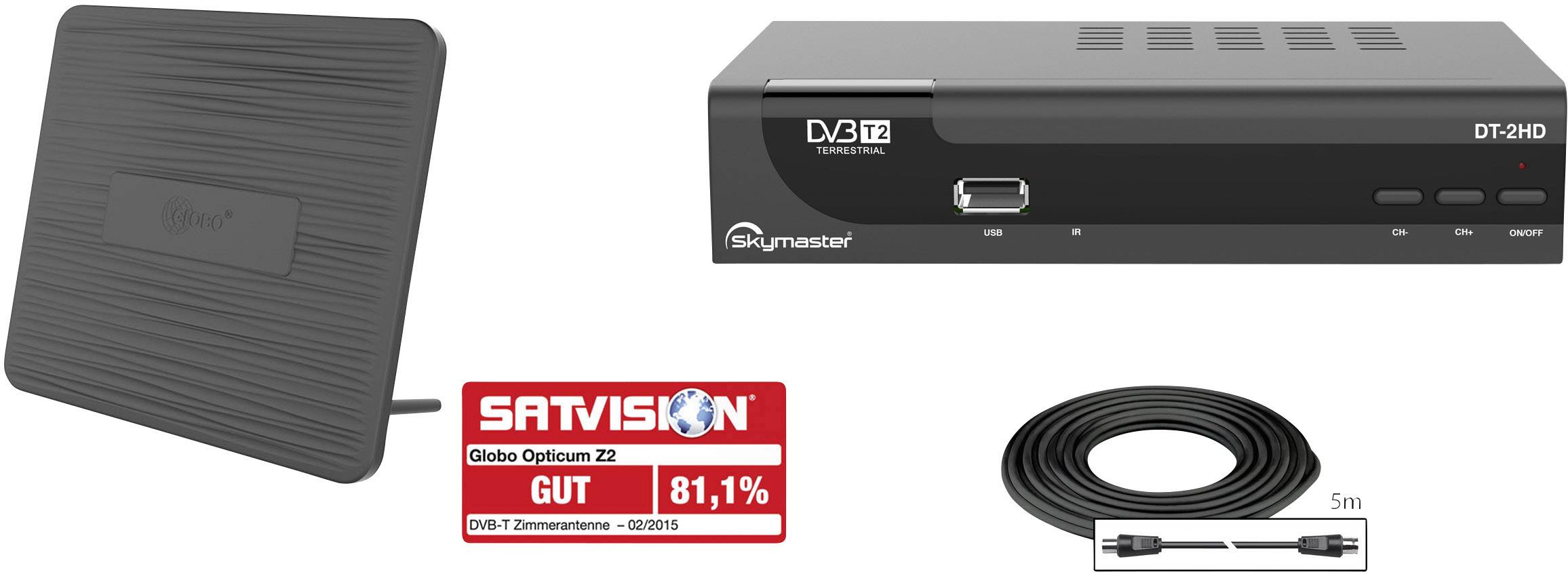 Skymaster Set complet DVBT2 Receiver FrontUSB, Deutscher DVBT2