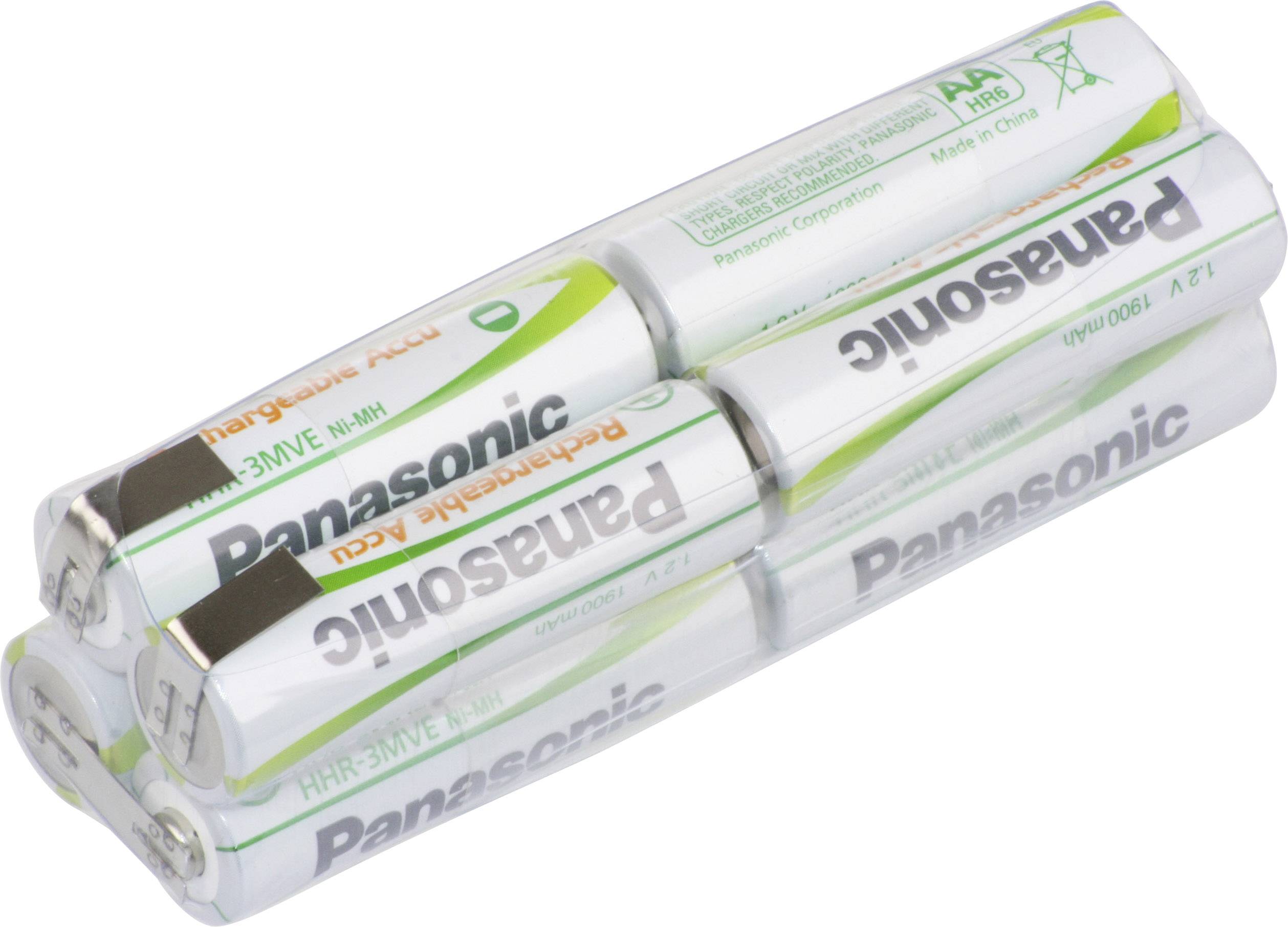 Panasonic Doppelwürfel F2x2x2 Akkupack 8x Mignon (AA) U-Lötfahne NiMH 9.6 V 1900 mAh