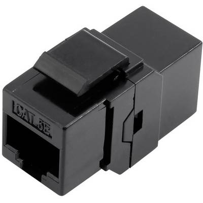 Ein schwarzer CAT-5E Netzwerkkabel-Keystone-Adapter für den Anschluss von Ethernet-Kabeln in Netzwerkinfrastrukturen.