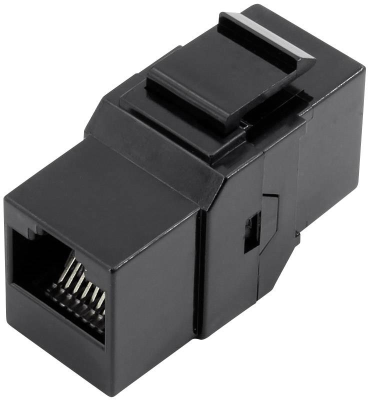 Ein schwarzer RJ45-Netzwerksteckeradapter ohne Kabel.