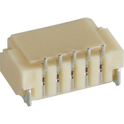 Ein beige, rechteckiger Steckverbinder mit sechs Metallkontakten.