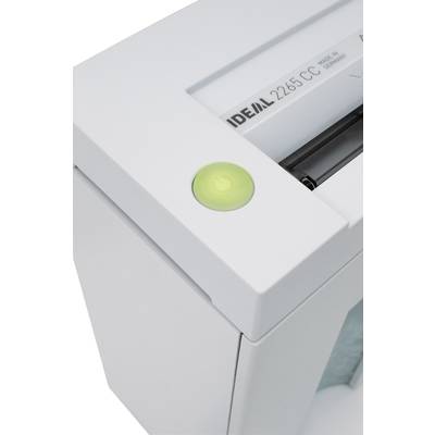 Ein Aktenvernichter mit grün leuchtender Einschalttaste, bereit zum Gebrauch.