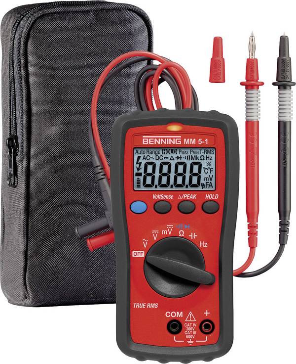 Benning MM 5-1 Hand-Multimeter  digital inkl. Tasche, inkl. Spannungsprüfer CAT III 600 V, CAT IV 300 V Anzeige (Counts): 6000