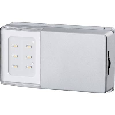 Rechteckige LED-Lampe mit silbernem Gehäuse und sechs sichtbaren LEDs. Eignet sich zur Beleuchtung in modernen Innenräumen.