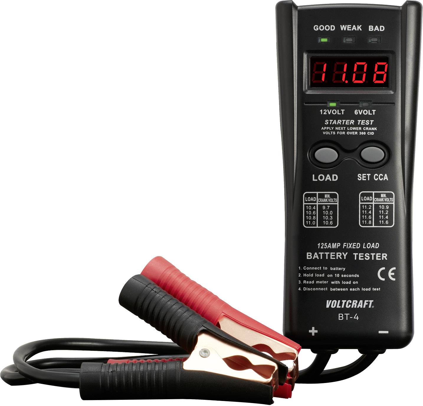 Batterietester mit Krokodil-Klemmen