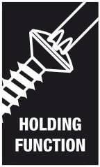 'Abbildung eines Schraubendrehers, der eine Schraube hält. Text: Holding Function.'