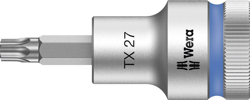 'Wera' Torx-Bit TX 27 mit Aufnahme, silbernes Metall und markanter blauer Ring.
