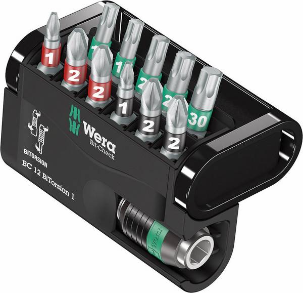 Wera Bit-Check 12 BiTorsion 1 05057420001 Bit-Set 12teilig Kreuzschlitz Pozidriv, Kreuzschlitz Phillips, Innen T-Profil BiTorsion