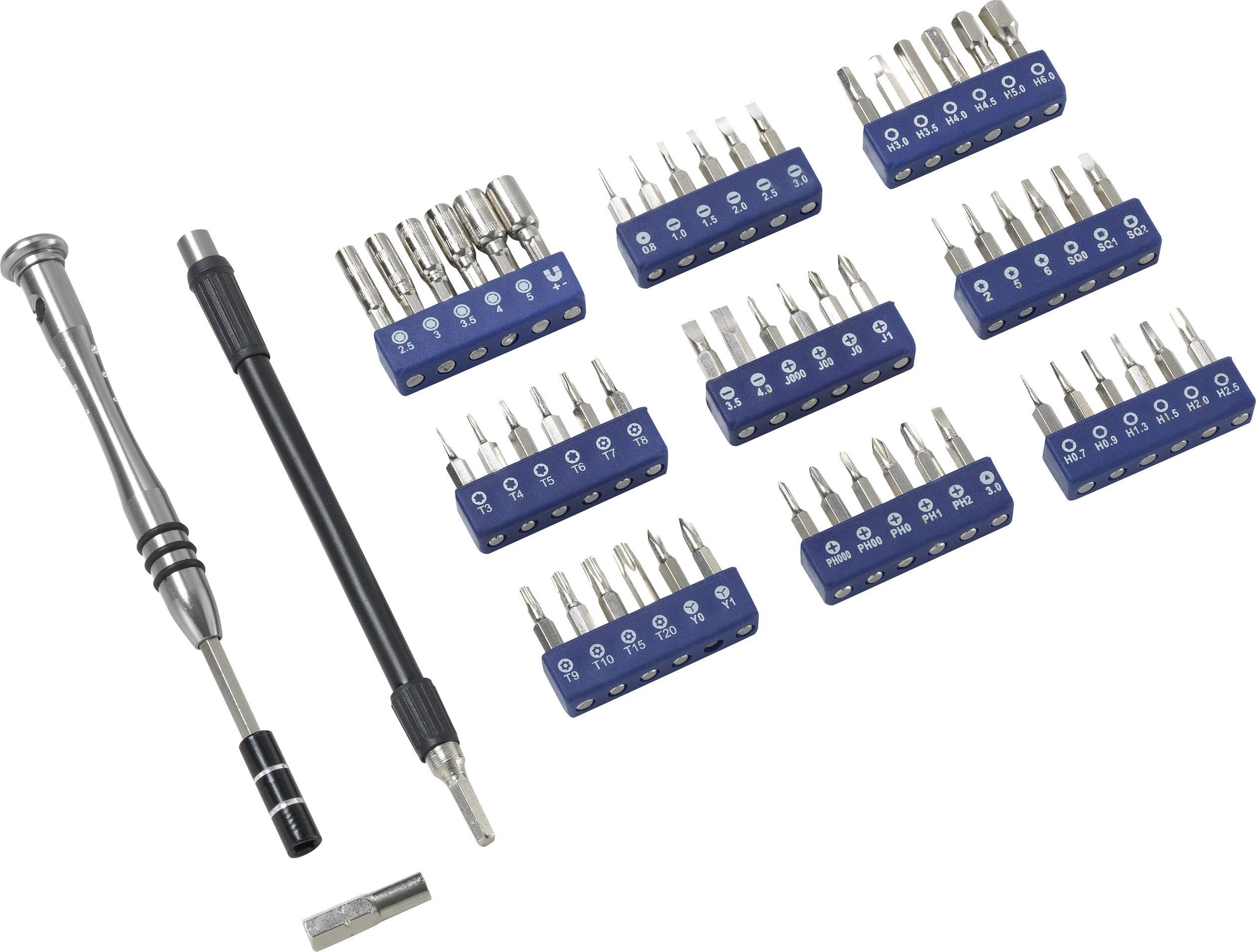 'Präzisions-Schraubendreher-Set' mit elf Bit-Kits und zwei Schraubendrehergriffen. Ideal für feine Montagearbeiten.