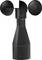 Ein Anemometer mit drei Schalen zur Messung der Windgeschwindigkeit. Das Gerät ist schwarz und hat eine schlanke, konische Form.