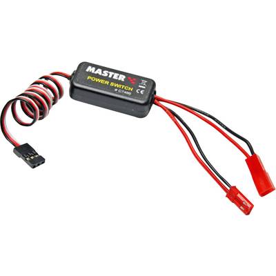 'Elektronischer Ein-/Ausschalter für RC-Modelle mit drei Anschlusskabeln. Schwarzes Gehäuse mit Aufschrift "MASTER POWER SWITCH".'