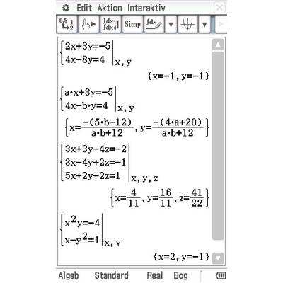 Mathematische Gleichungen werden im Bild angezeigt, einschließlich linearer und quadratischer Gleichungssysteme mit mehreren Unbekannten.
