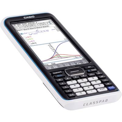 'Ein wissenschaftlicher Taschenrechner mit grafischem Display zeigt eine mathematische Funktion und Berechnungen auf dem Bildschirm.'