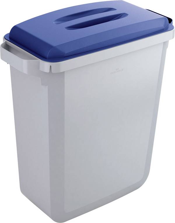 Wertstoffsammler inkl. blauem Deckel, Kunststoff, Volumen 60 Liter, 2 Griffe, BxTxH 590x282x630 mm, Farbe grau
