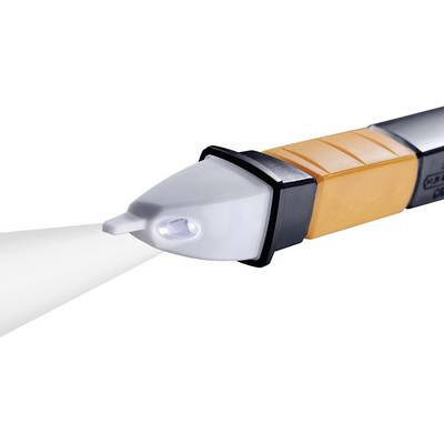 Elektrischer Spannungsprüfer mit leuchtender Spitze, orange und schwarz, zur Erkennung von elektrischer Spannung in Kabeln.