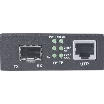 'Netzwerkadapter mit TX-und RX-Ports, PWR-Anzeige für 1000M, SD-Anzeige, FP und TP-Anzeige, Link/Act, FDX/COL-Statusleuchten, UTP-Port.'