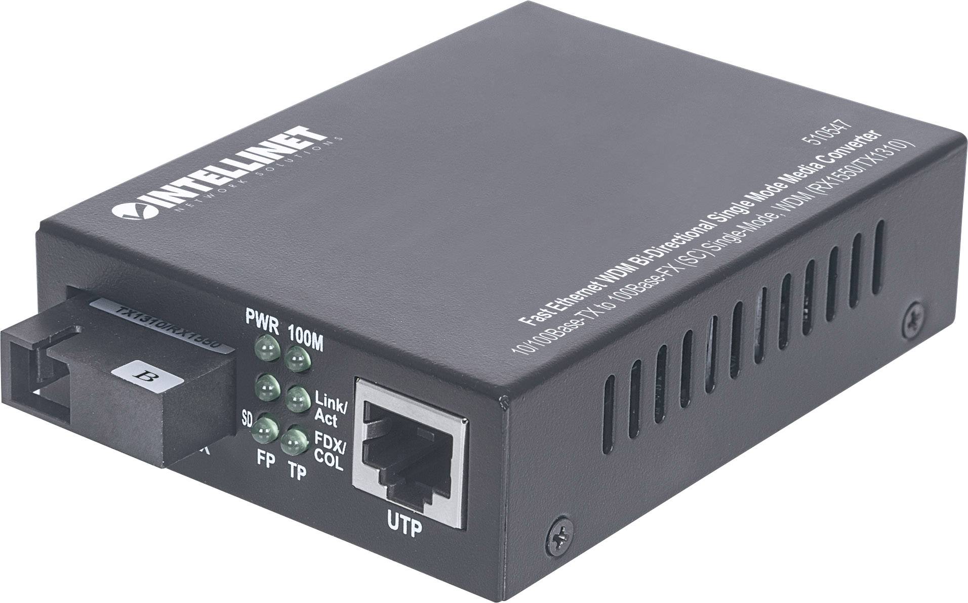 INTELLINET Fast Ethernet WDM bidirektionaler Singlemode Medienkonverter 10/100Base-TX auf 100Base-FX