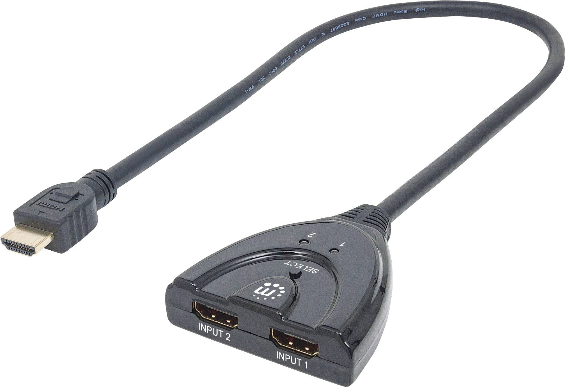 MANHATTAN HDMI-Switch HDMI 1.3b 2 Ports integriertes Kabel Unterstuetzt 1080p-Aufloesung 3D Deep Col