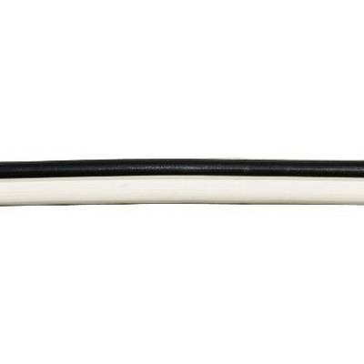 Zwei parallel verlaufende Kabel, eines schwarz und eines weiß, auf weißem Hintergrund.