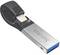 USB-Stick mit Lightning-Anschluss und Sandisk-Logo, geeignet für iPhone und iPad zur Datenspeicherung und Übertragung.
