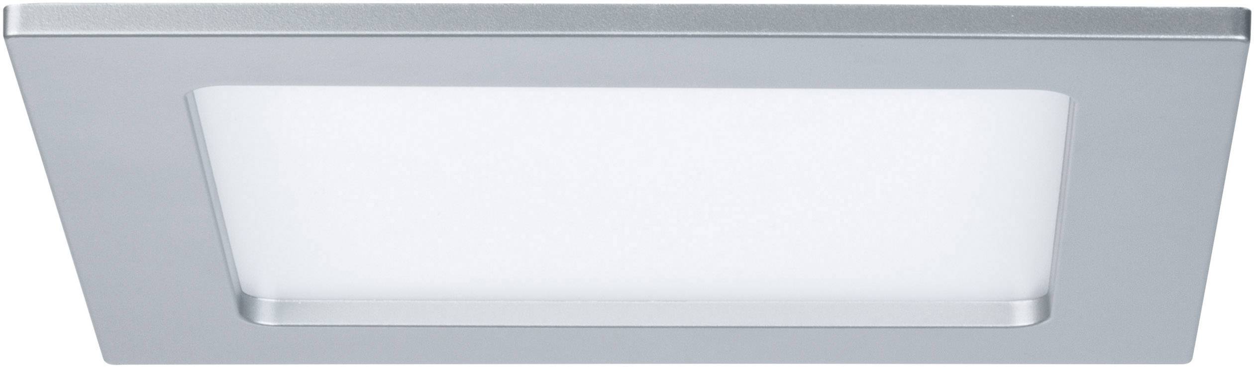 Quadratische LED-Deckenleuchte mit silbernem Rahmen und weißem Leuchtbereich, geeignet für moderne Innenraumbeleuchtung.