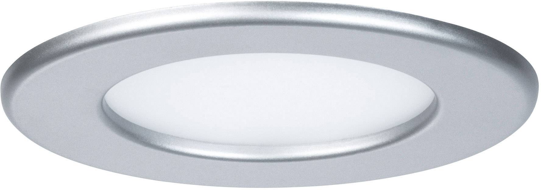 Runde LED-Deckenleuchte in silbernem Gehäuse mit einer flachen, zentralen Leuchtfläche. Ideal für moderne Innenräume.